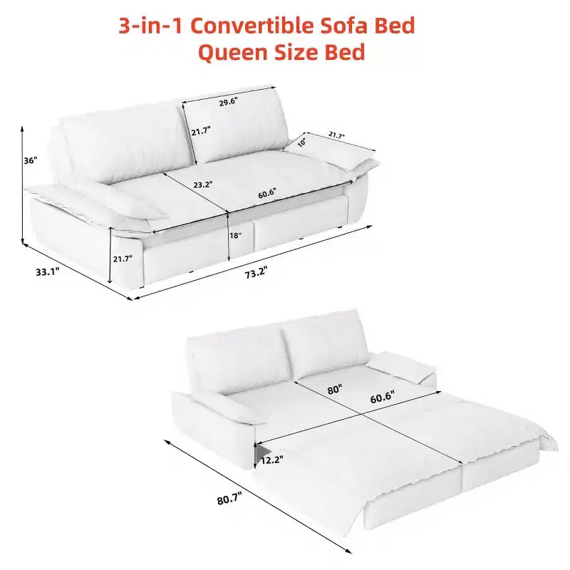 Divano letto convertibile 3 in 1 Queen Size con cuscini e struttura estraibile, divano letto moderno in velluto a coste per soggiorno o camera degli ospiti - Panipeachy