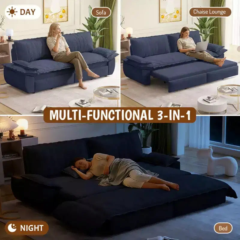 Divano letto convertibile 3 in 1 Queen Size con cuscini e struttura estraibile, divano letto moderno in velluto a coste per soggiorno o camera degli ospiti - Panipeachy