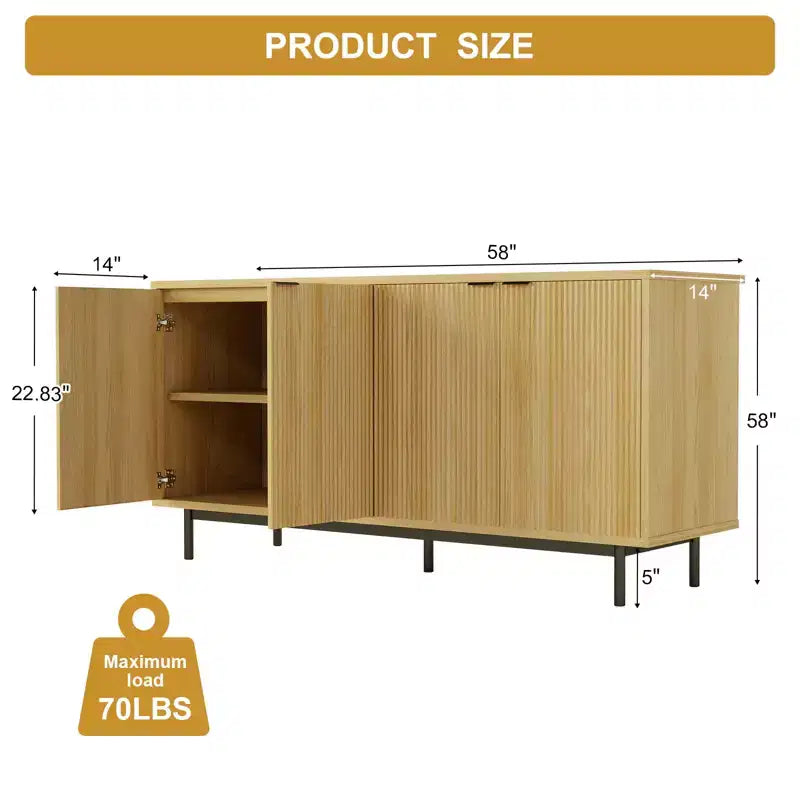 Dyonery 58 Mobile TV scanalato per TV da 65 pollici, Consolle multimediale moderna con contenitore, Centro di intrattenimento per soggiorno