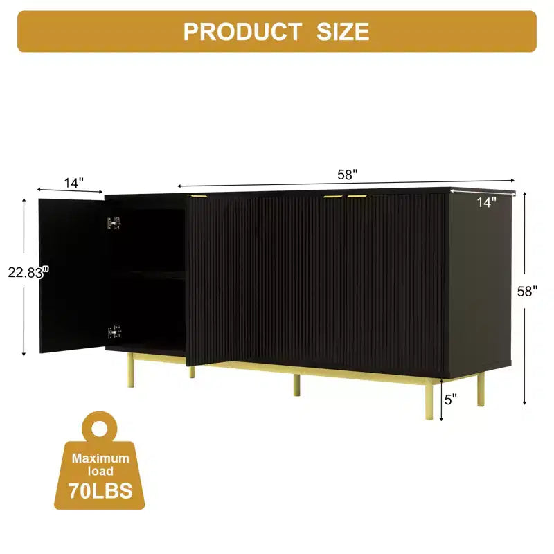 Dyonery 58 Mobile TV scanalato per TV da 65 pollici, Consolle multimediale moderna con contenitore, Centro di intrattenimento per soggiorno
