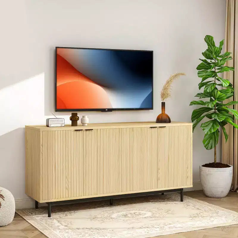 Dyonery 58 Mobile TV scanalato per TV da 65 pollici, Consolle multimediale moderna con contenitore, Centro di intrattenimento per soggiorno