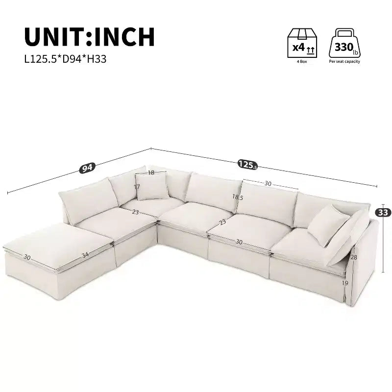 GDFStudio Nelson Moderno Divano Sezionale Modulare a L Fuori Misura in ciniglia da 125,5 cm con Ottomano Mobile