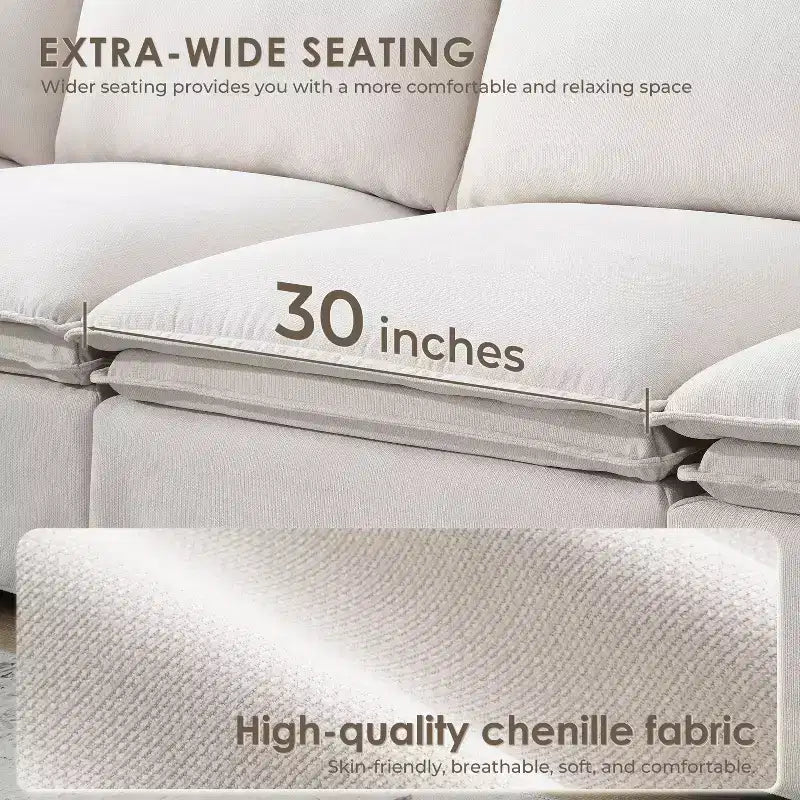 GDFStudio Nelson Moderno Divano Sezionale Modulare a L Fuori Misura in ciniglia da 125,5 cm con Ottomano Mobile