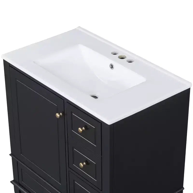 Mobile bagno 30 pollici con lavabo, Mobiletto contenitore da bagno con cassetti e ripiano, Mobile da bagno con lavabo singolo