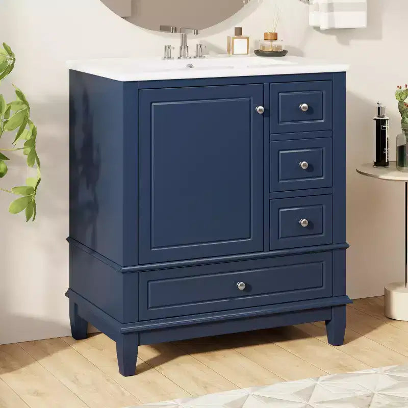 Mobile bagno 30 pollici con lavabo, Mobiletto contenitore da bagno con cassetti e ripiano, Mobile da bagno con lavabo singolo