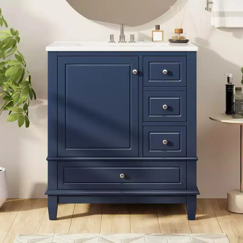 Mobile bagno 30 pollici con lavabo, Mobiletto contenitore da bagno con cassetti e ripiano, Mobile da bagno con lavabo singolo