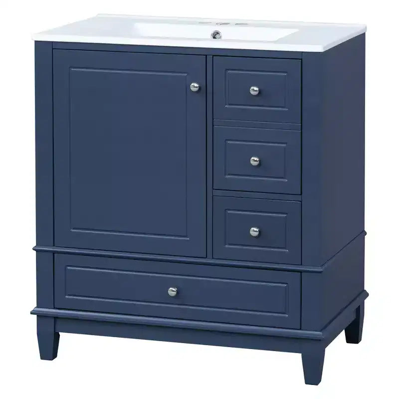 Mobile bagno 30 pollici con lavabo, Mobiletto contenitore da bagno con cassetti e ripiano, Mobile da bagno con lavabo singolo