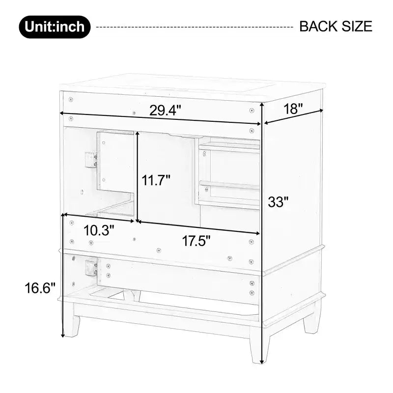 Mobile bagno 30 pollici con lavabo, Mobiletto contenitore da bagno con cassetti e ripiano, Mobile da bagno con lavabo singolo
