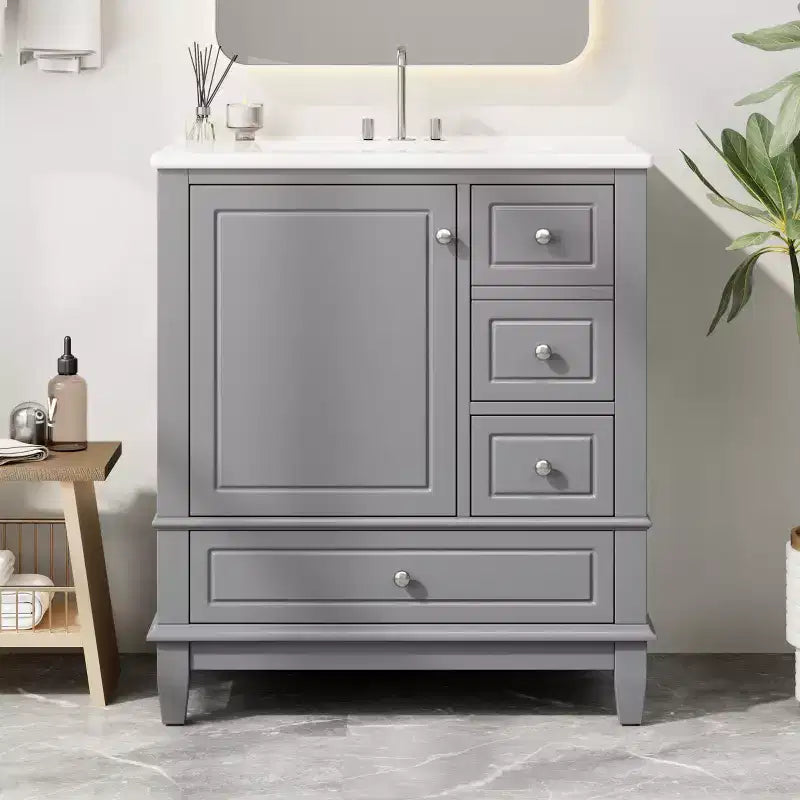 Mobile bagno 30 pollici con lavabo, Mobiletto contenitore da bagno con cassetti e ripiano, Mobile da bagno con lavabo singolo
