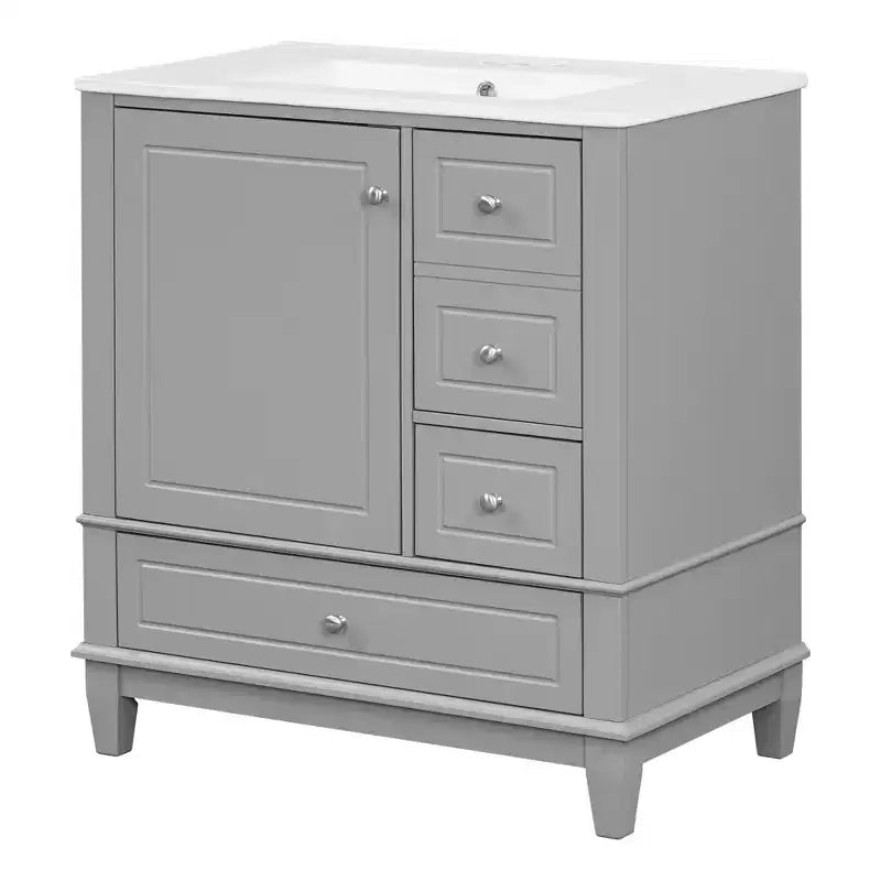 Mobile bagno 30 pollici con lavabo, Mobiletto contenitore da bagno con cassetti e ripiano, Mobile da bagno con lavabo singolo