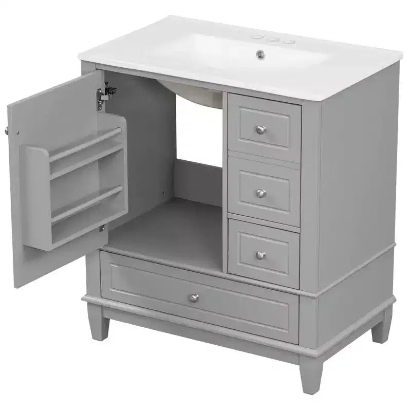 Mobile bagno 30 pollici con lavabo, Mobiletto contenitore da bagno con cassetti e ripiano, Mobile da bagno con lavabo singolo