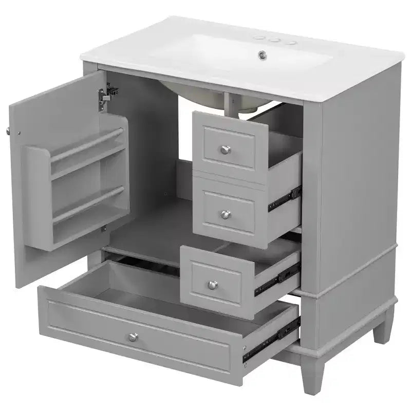 Mobile bagno 30 pollici con lavabo, Mobiletto contenitore da bagno con cassetti e ripiano, Mobile da bagno con lavabo singolo