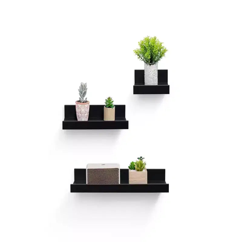 Mensola galleggiante nera da 40 cm, con supporti a scomparsa, in legno, per parete, perfetta per l'arredamento di bagno/camera da letto/cucina o per esporre libri/piante, facile da installare.