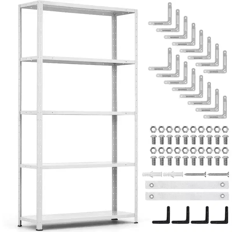 5 Tier Heavy Duty Steel Shelving Unit, Tall Bookshelf,500LBS Capacity,Garage Storage Shelves with Adjustable Height,Metal Shelves for Indoor Outdoor