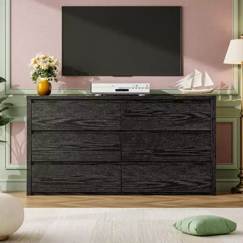 Cassettiera rustica da 6 cassetti per camera da letto, cassettiera in legno, armadio contenitore senza maniglie con cassetti per camera da letto, soggiorno, con sicurezza anti-ribaltamento