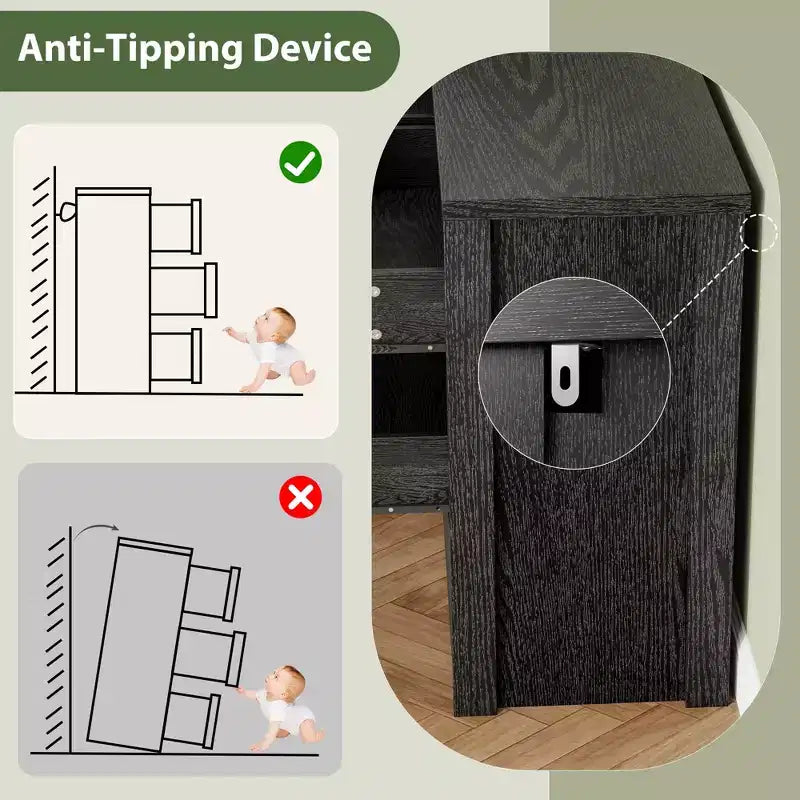Cassettiera rustica da 6 cassetti per camera da letto, cassettiera in legno, armadio contenitore senza maniglie con cassetti per camera da letto, soggiorno, con sicurezza anti-ribaltamento