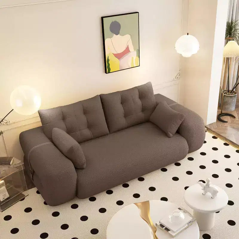 MAYEERTY 78.7 Divano Letto Pieghevole Multifunzione, Divano Letto a 3 Posti Imbottito in Tessuto Teddy Marrone