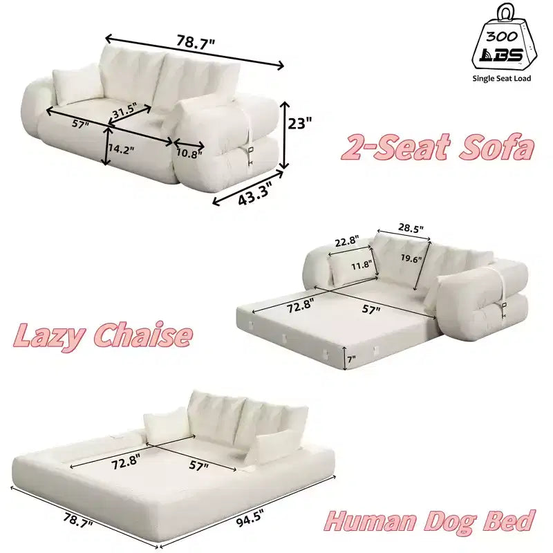 MAYEERTY 78.7 Divano Letto Pieghevole Multifunzione, Divano Letto a 3 Posti Imbottito in Tessuto Teddy Marrone