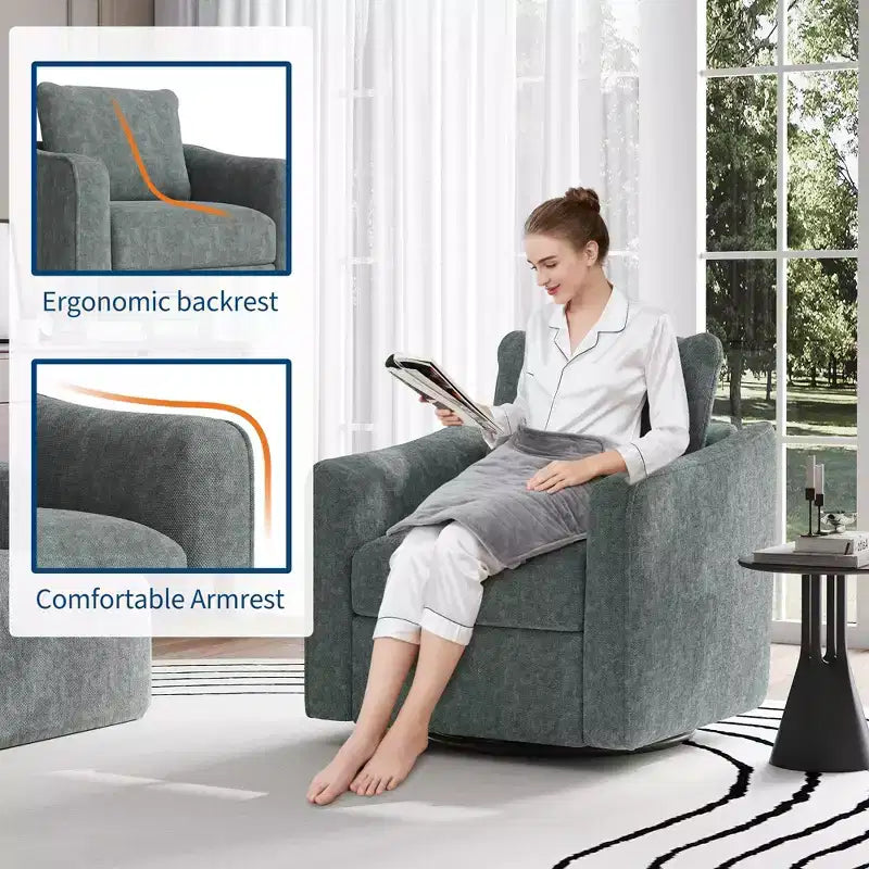 COZONY Poltrona Girevole a 360°, Poltroncina Moderna con Schienale Alto e Rivestimento in Lino per Soggiorno