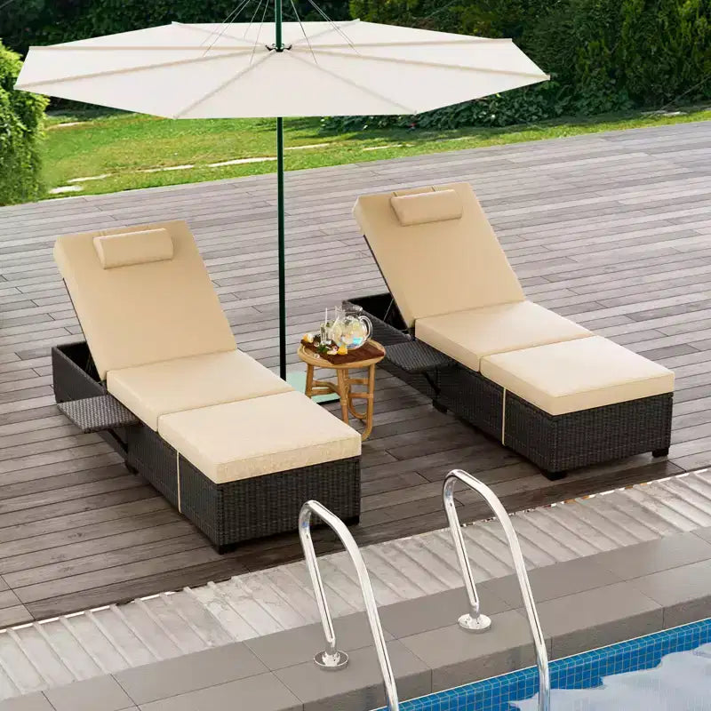 Sdraio da Esterno in Rattan per Patio, Sedia a Sdraio Reclinabile Regolabile per Piscina con Cuscino, Vimini PE, Sedia Prendisole per Spiaggia, Giardino, Set da 2