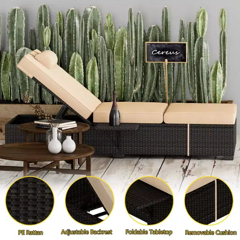 Sdraio da Esterno in Rattan per Patio, Sedia a Sdraio Reclinabile Regolabile per Piscina con Cuscino, Vimini PE, Sedia Prendisole per Spiaggia, Giardino, Set da 2