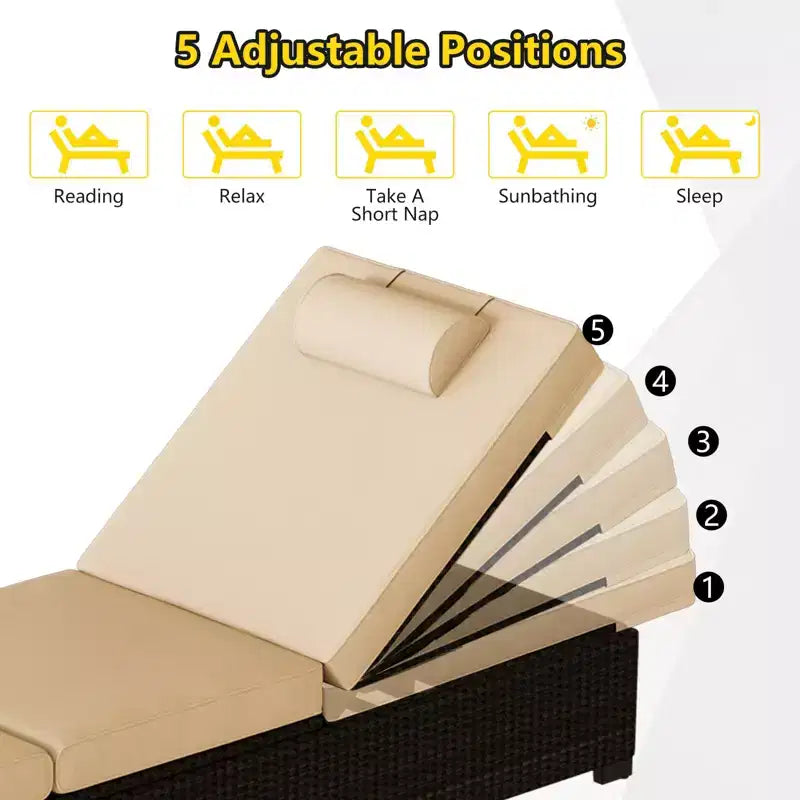 Sdraio da Esterno in Rattan per Patio, Sedia a Sdraio Reclinabile Regolabile per Piscina con Cuscino, Vimini PE, Sedia Prendisole per Spiaggia, Giardino, Set da 2