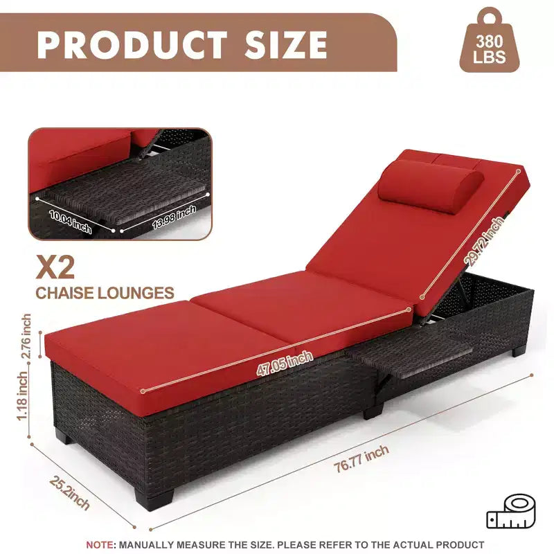 Sdraio da Esterno in Rattan per Patio, Sedia a Sdraio Reclinabile Regolabile per Piscina con Cuscino, Vimini PE, Sedia Prendisole per Spiaggia, Giardino, Set da 2