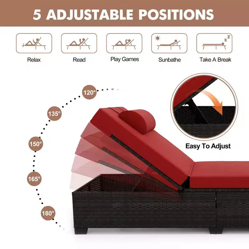 Sdraio da Esterno in Rattan per Patio, Sedia a Sdraio Reclinabile Regolabile per Piscina con Cuscino, Vimini PE, Sedia Prendisole per Spiaggia, Giardino, Set da 2