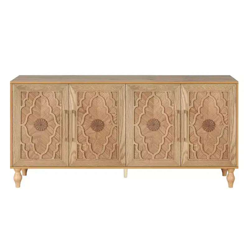 Clihome 63 Mobile Contenitore Grande con Maniglia in Metallo, Ante Intagliate a Fiori, Credenza Consolle Moderna in Legno con Ripiani Regolabili