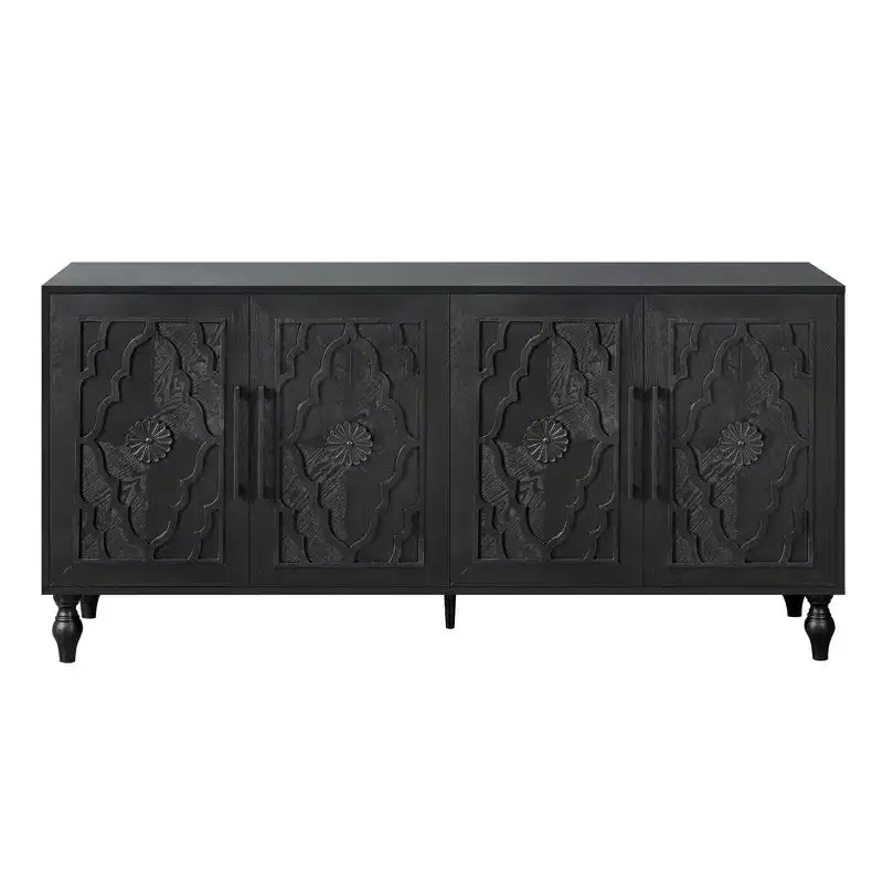 Clihome 63 Mobile Contenitore Grande con Maniglia in Metallo, Ante Intagliate a Fiori, Credenza Consolle Moderna in Legno con Ripiani Regolabili