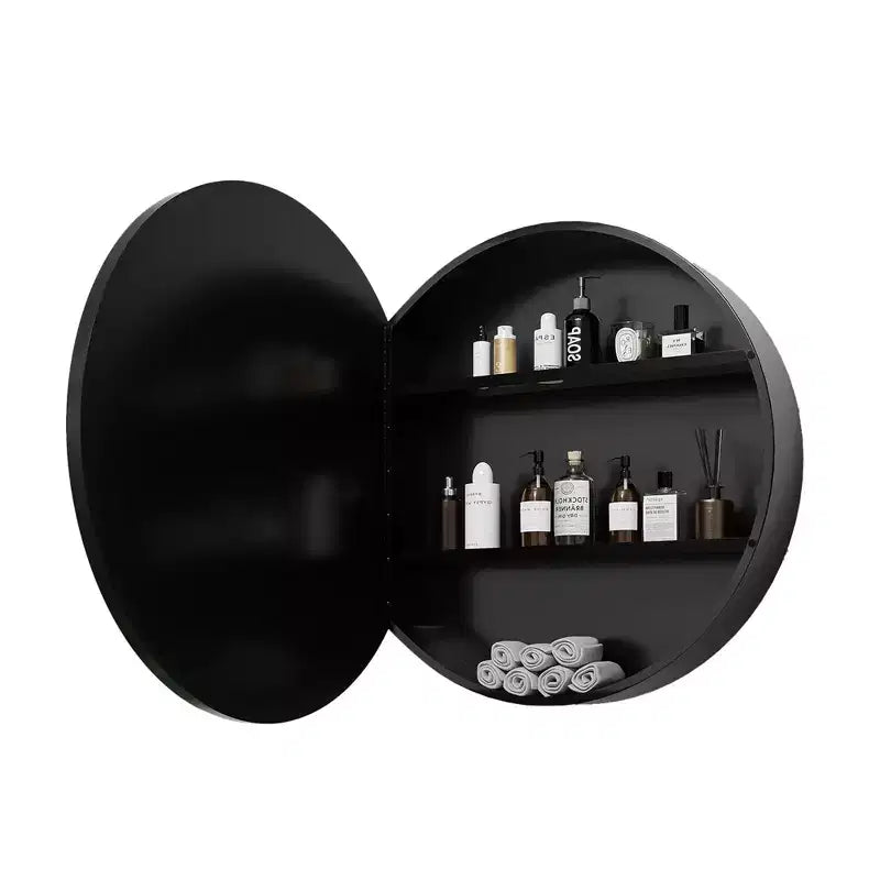 Mobiletto da bagno a specchio circolare da 24 pollici nero in ferro battuto con montaggio a parete
