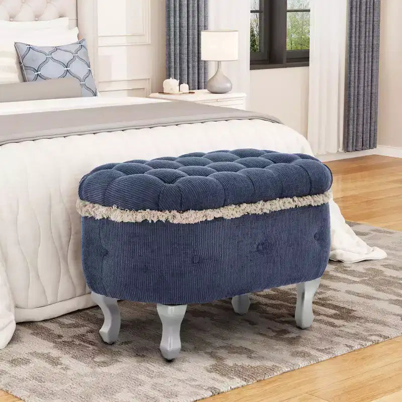 TUYOHW 29.5 Panchina Pouf Contenitore Retrò da Fondo Letto con Frange, Elegante Pouf Accent Trapuntato per Camera da Letto e Soggiorno, Capacità 136 kg