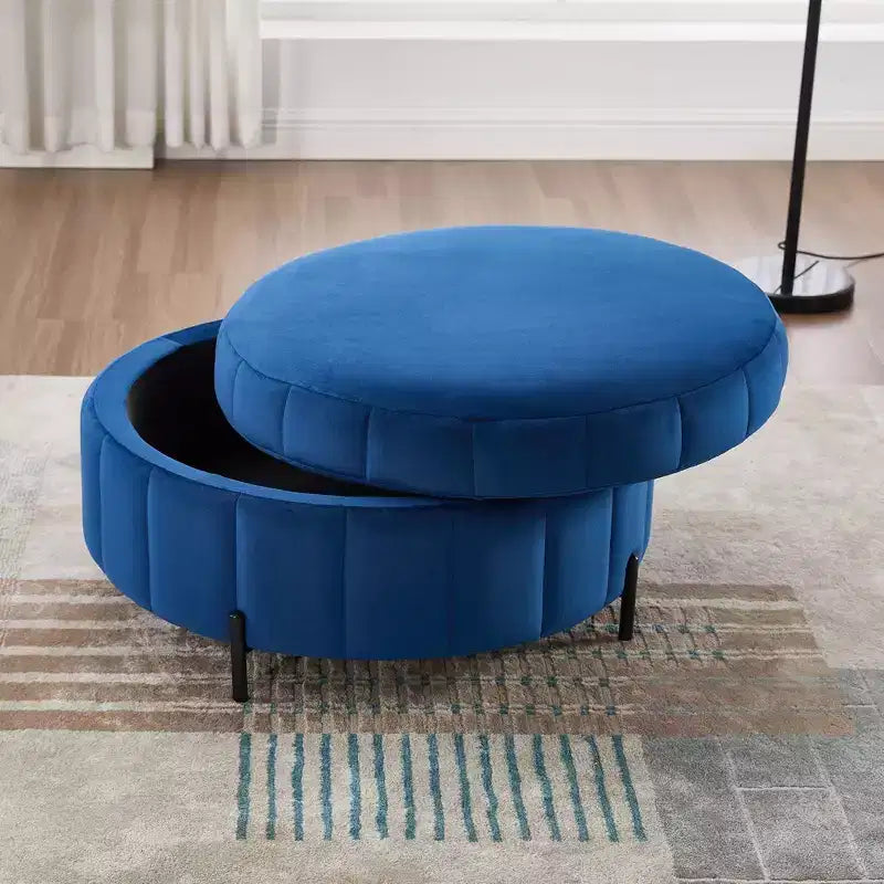 TUYOHW 31.5W Ottomana Rotonda con Coperchio Reversibile, Ottomana/Tavolino da Caffè di Lusso in Velluto per Soggiorno, Poggiapiedi d'Accento, Capacità 125kg