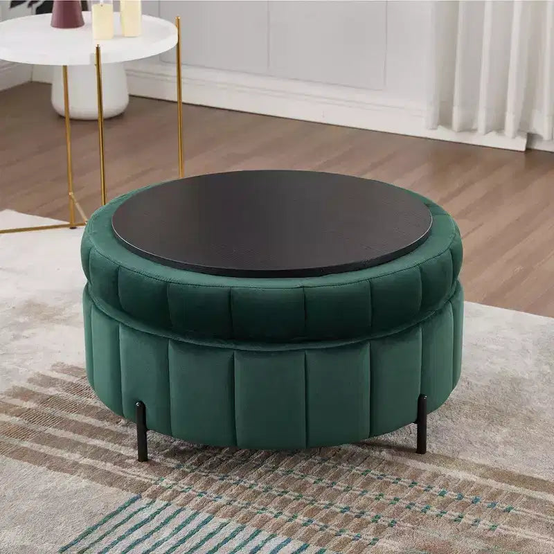 TUYOHW 31.5W Ottomana Rotonda con Coperchio Reversibile, Ottomana/Tavolino da Caffè di Lusso in Velluto per Soggiorno, Poggiapiedi d'Accento, Capacità 125kg