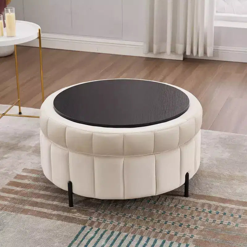TUYOHW 31.5W Ottomana Rotonda con Coperchio Reversibile, Ottomana/Tavolino da Caffè di Lusso in Velluto per Soggiorno, Poggiapiedi d'Accento, Capacità 125kg
