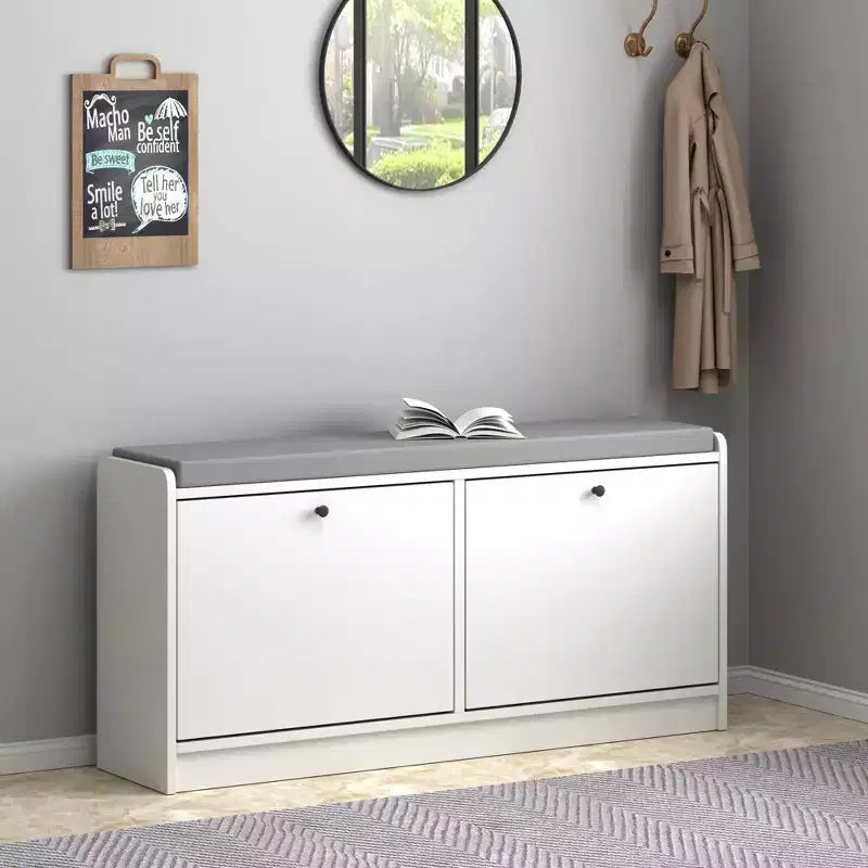 TUYOHW 39.7L Panca Scarpa Contenitore Imbottita per Ingresso, Panca Ottomana in Legno di Alta Qualità per Ingresso con Cuscino per Seduta, Bianco