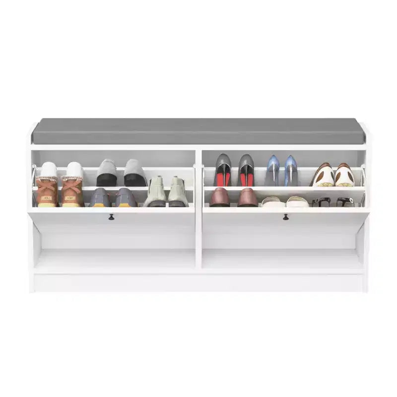 TUYOHW 39.7L Panca Scarpa Contenitore Imbottita per Ingresso, Panca Ottomana in Legno di Alta Qualità per Ingresso con Cuscino per Seduta, Bianco