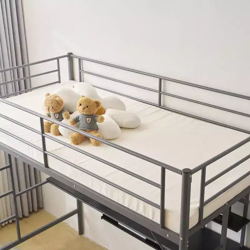 Karl Home Letto a soppalco matrimoniale in metallo con scrivania e mensole, 2 scale incorporate