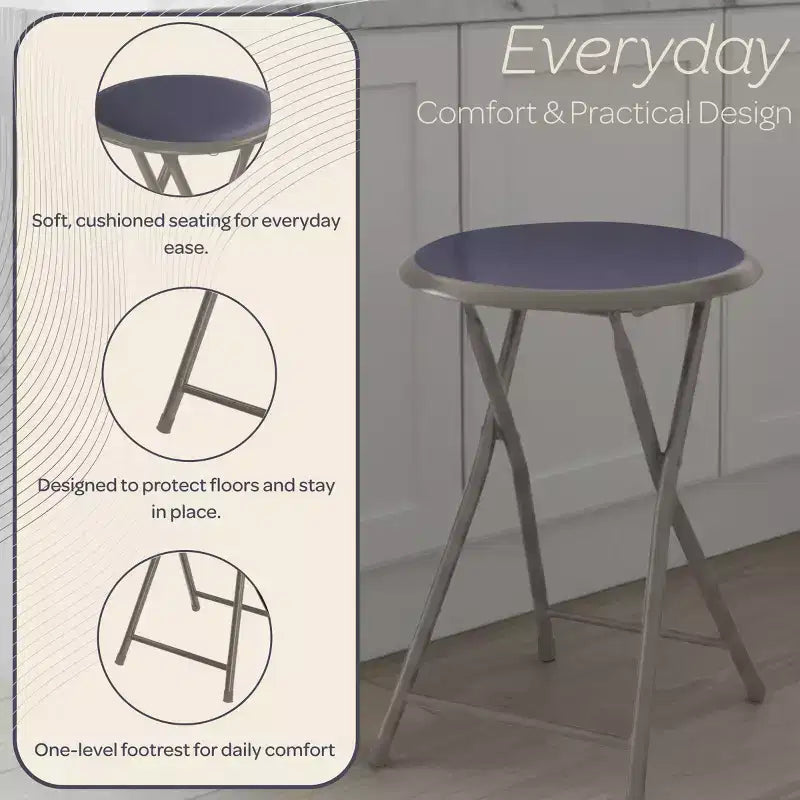 Lavish Home Set di 4 Sgabelli Pieghevoli da Bar, Sgabello Robusto da 45,7 cm con Capacità di 102 kg e Sedili Imbottiti per Dormitorio, Sala Ricreativa o Sala Giochi