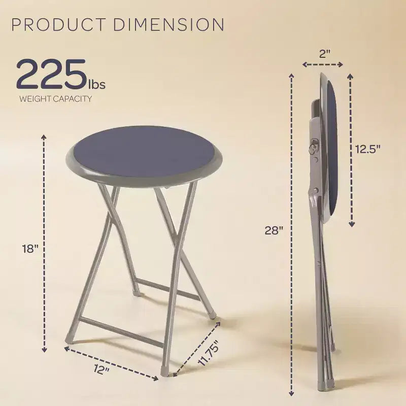 Lavish Home Set di 4 Sgabelli Pieghevoli da Bar, Sgabello Robusto da 45,7 cm con Capacità di 102 kg e Sedili Imbottiti per Dormitorio, Sala Ricreativa o Sala Giochi