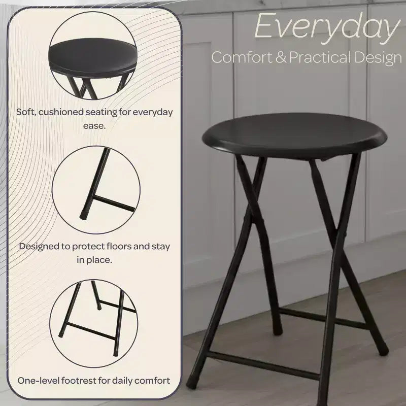 Lavish Home Set di 4 Sgabelli Pieghevoli da Bar, Sgabello Robusto da 45,7 cm con Capacità di 102 kg e Sedili Imbottiti per Dormitorio, Sala Ricreativa o Sala Giochi