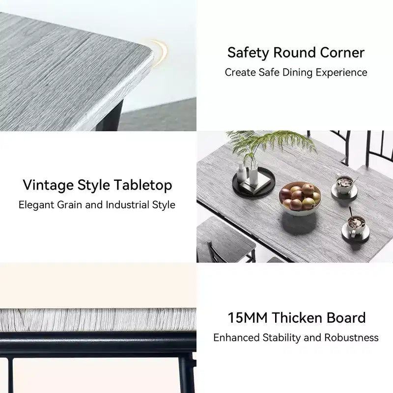 Set da pranzo Dyonery da 5 pezzi per 4 persone – Tavolo e sedie da cucina con robusta struttura in metallo, design moderno salvaspazio