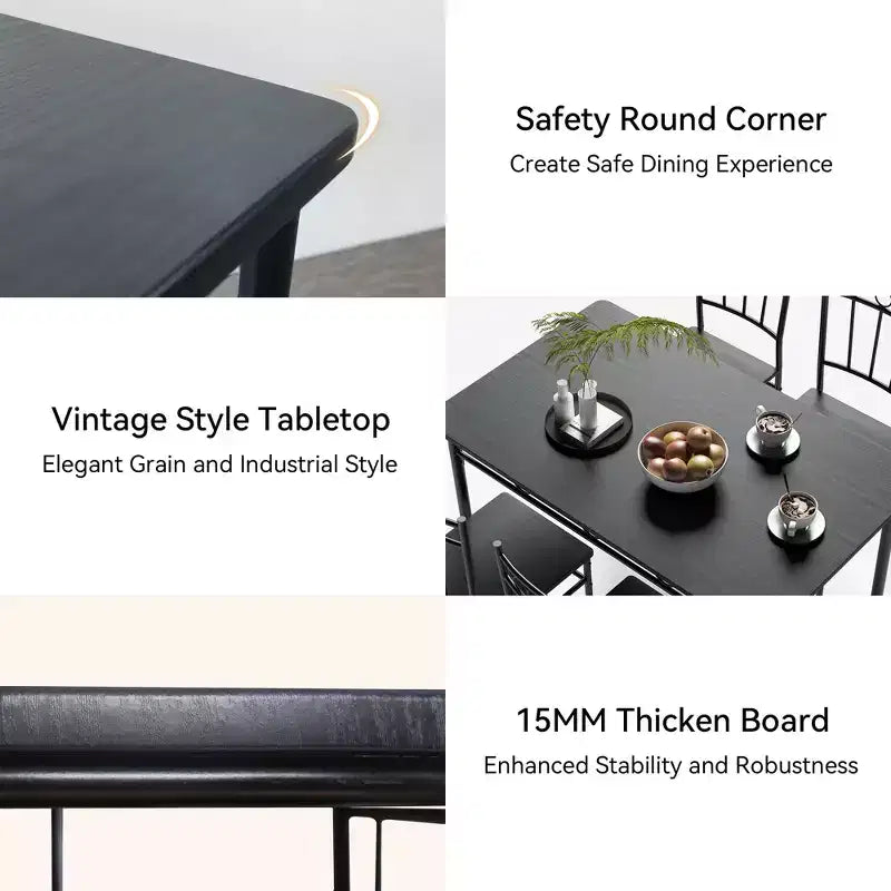 Set da pranzo Dyonery da 5 pezzi per 4 persone – Tavolo e sedie da cucina con robusta struttura in metallo, design moderno salvaspazio