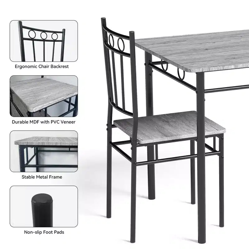 Set da pranzo Dyonery da 5 pezzi per 4 persone – Tavolo e sedie da cucina con robusta struttura in metallo, design moderno salvaspazio
