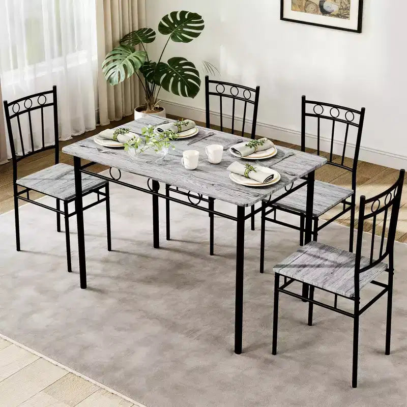 Set da pranzo Dyonery da 5 pezzi per 4 persone – Tavolo e sedie da cucina con robusta struttura in metallo, design moderno salvaspazio