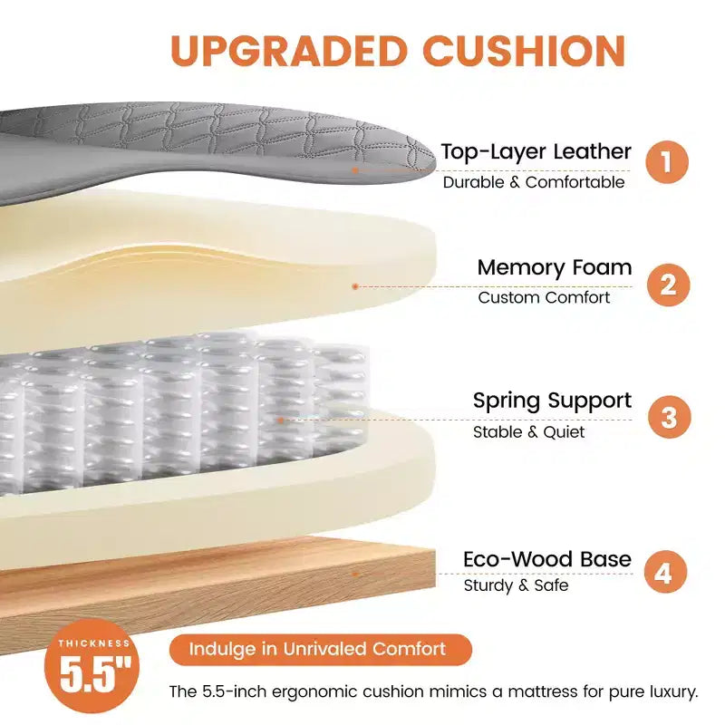 Sedia in pelle grande e alta KERDOM con poggiapiedi, poltrona direzionale ergonomica comoda e spaziosa con schienale alto e supporto lombare, nera