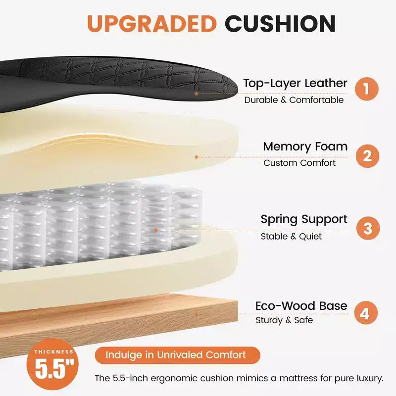 Sedia in pelle grande e alta KERDOM con poggiapiedi, poltrona direzionale ergonomica comoda e spaziosa con schienale alto e supporto lombare, nera