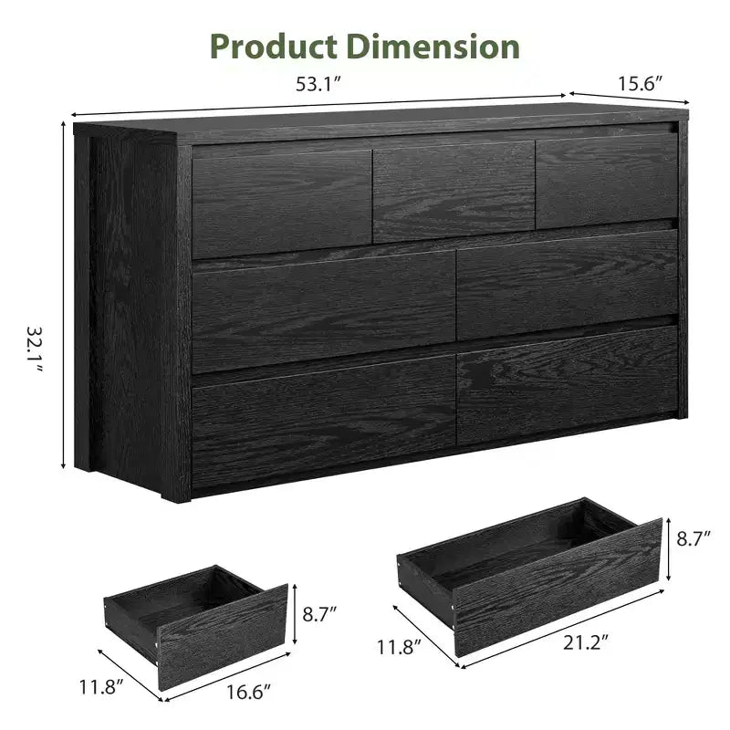 Cassettiera a 7 cassetti per camera da letto, Comò moderno e spazioso, Grande cassettiera in legno per soggiorno, corridoio, ingresso