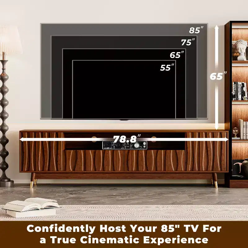 Set mobile TV, vetrinetta in vetro e tavolino da caffè ATJafurn, set soggiorno a tre pezzi in stile metà secolo, centro di intrattenimento per TV fino a 85", noce