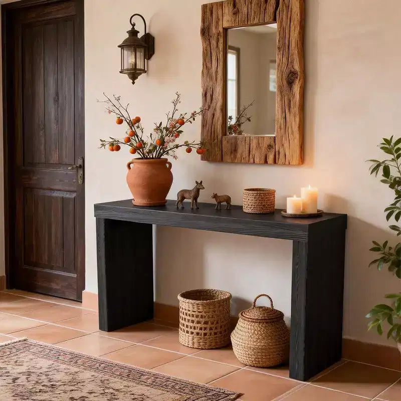 Karl Home 58 Narrow Black Modern Wooden Long Sofa Console Table For Living Room